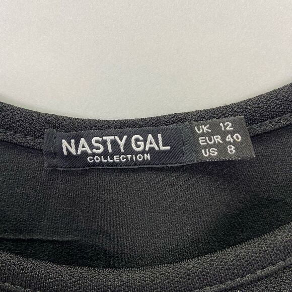 Nasty Gal Black Sleeveless Mini Bodycon Dress Size 8 Side Lace Party Club - Picture 5 of 8